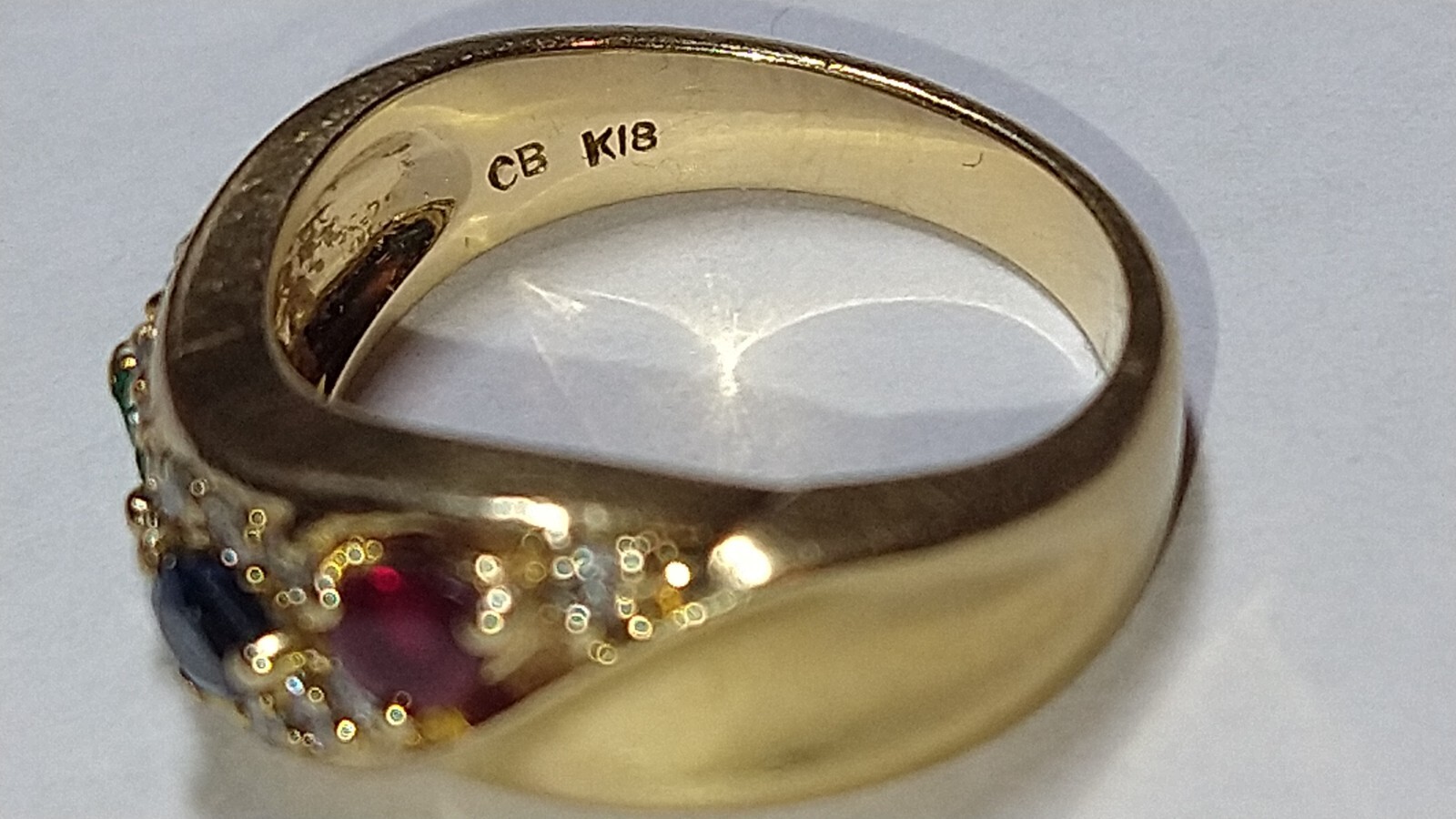 Solid 18k gold sapphire ruby emerald diamond ring… - image 5