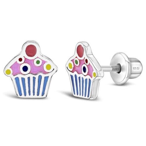 Cherry Cupcake Baby/Toddler/Kids Earrings Screw Back - Sterling Silver-