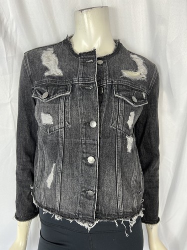 Frame black denim frayed jean jacket 