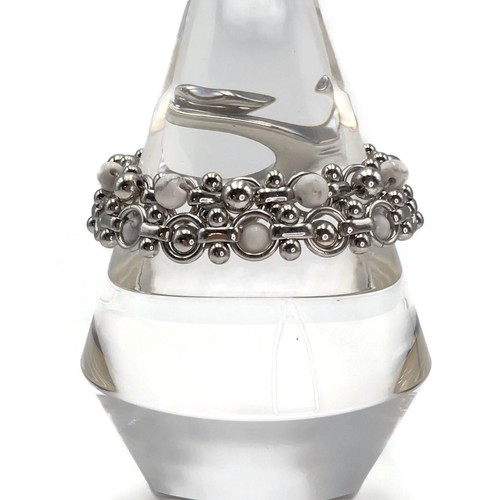 Silver Tone White Gray Vein Howlite Bead & Crystal Rhinestone 2 Strand Bracelet