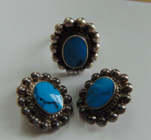 Sterling Silver Turquoise Ring Size 7.25 Earrings 925 Mexico