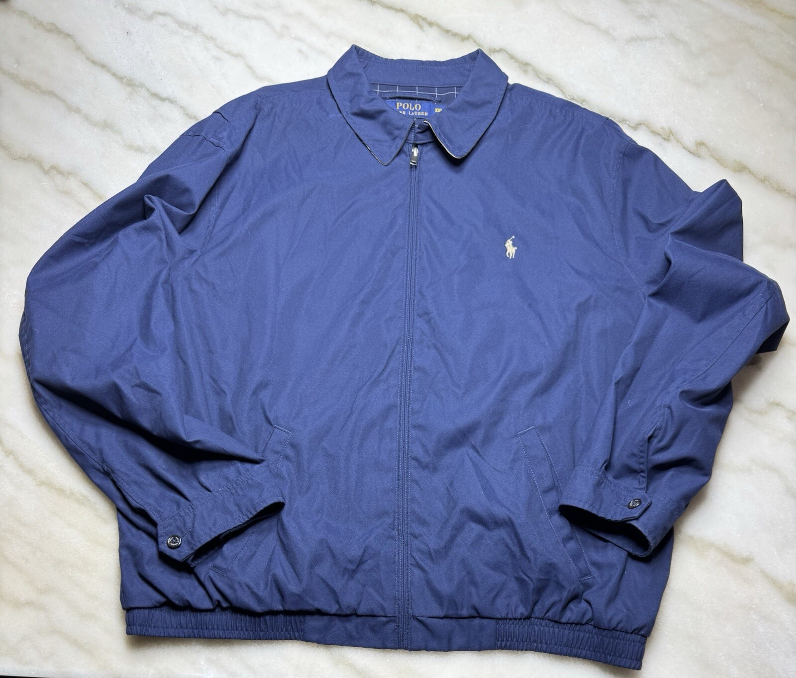 Giacca Polo Ralph Lauren uomo XXL full zip pony raffinata giacca a vento blu navy usata in ottime condizioni