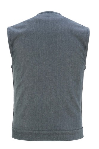 Mens Grey Denim Collarless Club Vest with Conceal Carry Pockets - Picture 6 of 9