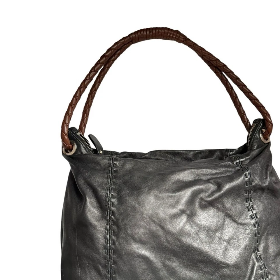 DESMO Monedero de cuero suave mantecoso con correas trenzadas, hobo, italiano Foto 3 de 4