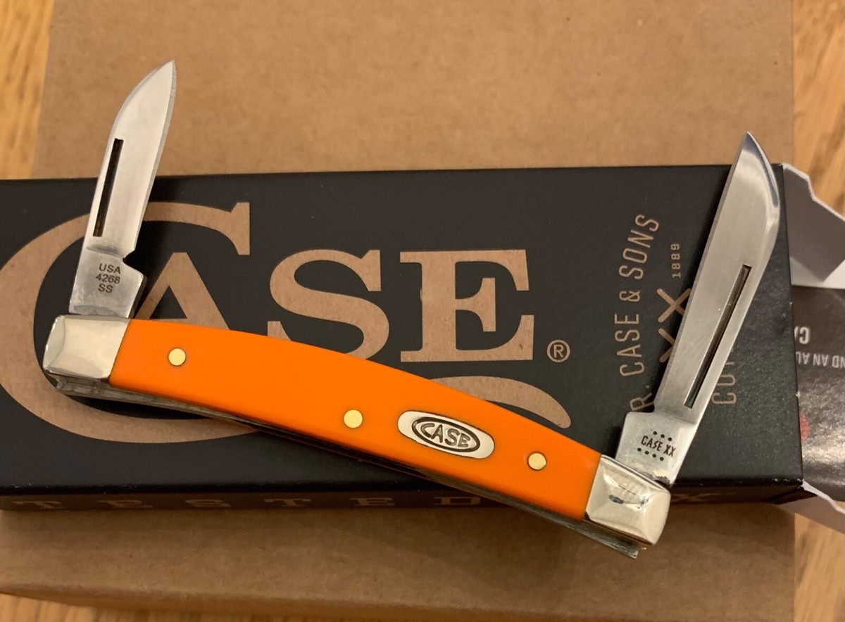 CASE SMALL SYNTHETIC ORANGE HALF CONGRESS KNIFE NEVER USED IN BOX