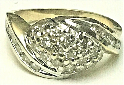 DIAMOND PA'VE CLUSTER FOOTBALL SHAPED 1 CTW 10KY LDS Wedding Band Size 6 3/4