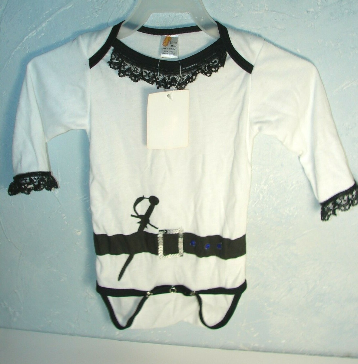 White Pirate Baby Jumpsuit with Black Lace Little Milo Size 12-18 H047-image