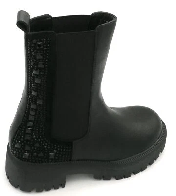 Francesco Milano B18-03AS Bottines En Cuir Noir Avec Strass Sur Daim T.4CM 3/4 - Photo 1/4