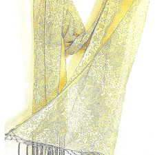 Vintage Semi-Sheer Scarf Shawl Wrap Cream Beige Long Fringe 70 x 20" Delicate