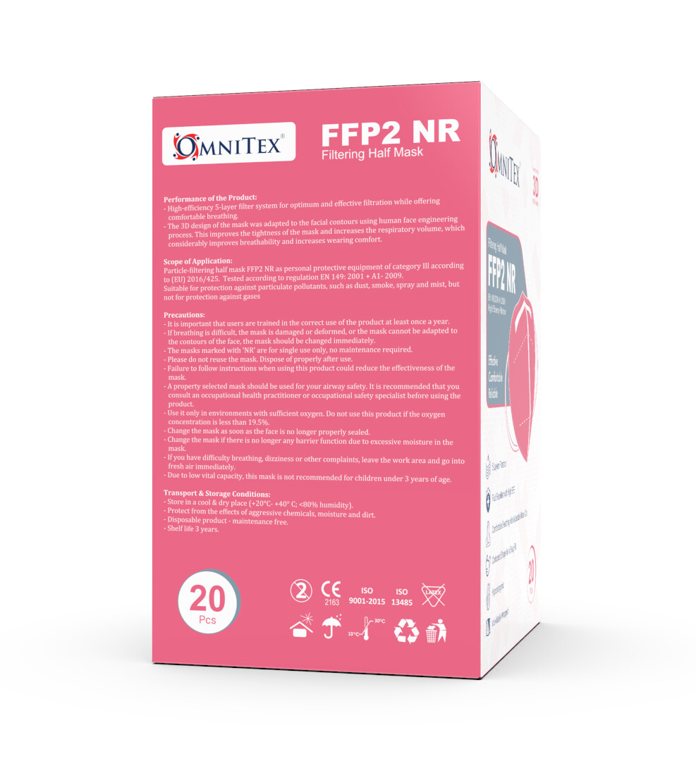 20 x Omnitex FFP2 Face Mask White Pink Black High Filtration 5 Layers UK Brand eBay
