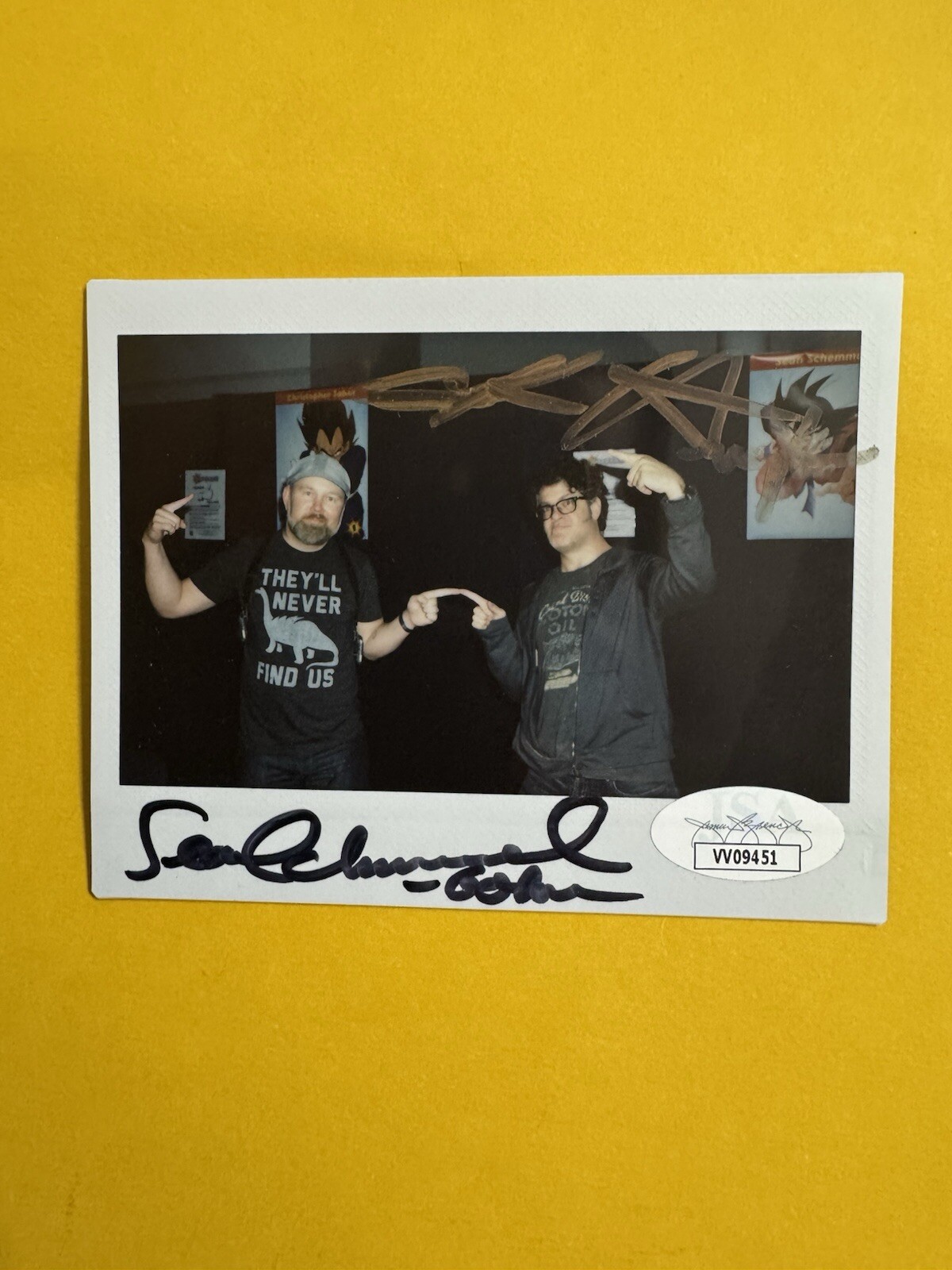 Firmado GOKU VEGETA (FUSIÓN) Dragonball RARO Polaroid SEAN SCHEMMEL SABAT JSA certificado de autenticidad