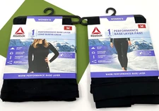 Reebok Women's Performance Base Layer Long Crew & Pant Set Black Medium M New