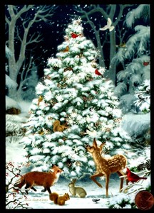Download CHRISTMAS TREE Fox Deer Rabbit Squirrel Birds GLITTERED ...