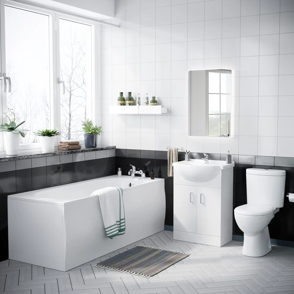 Nes Home Bath Suite 1700mm Bath, 550mm White Basin Vanity Toilet Set