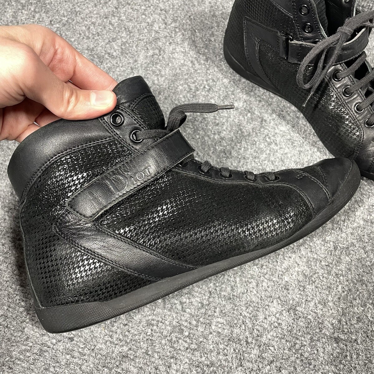 Christian Dior Leather Shoes Women Size 38 Black High Top Sneakers