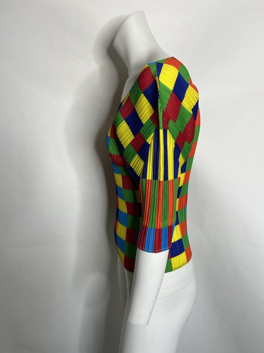 Vtg PLEATS PLEASE ISSEY MIYAKE C.1990s MULTICOLOR PLEATED TOP S | eBay