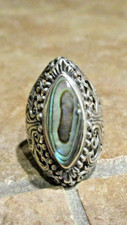 ELABORATE Vintage Sterling Silver ABALONE Ring  Size 8