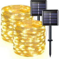 2 Packs 33FT 100 LED Solar Rope Tube String Strip Lights white/warm white/multi