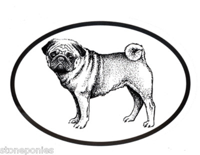 Pug Decal - Dog Breed Oval Vinyl Black & White Window Sticker | eBay