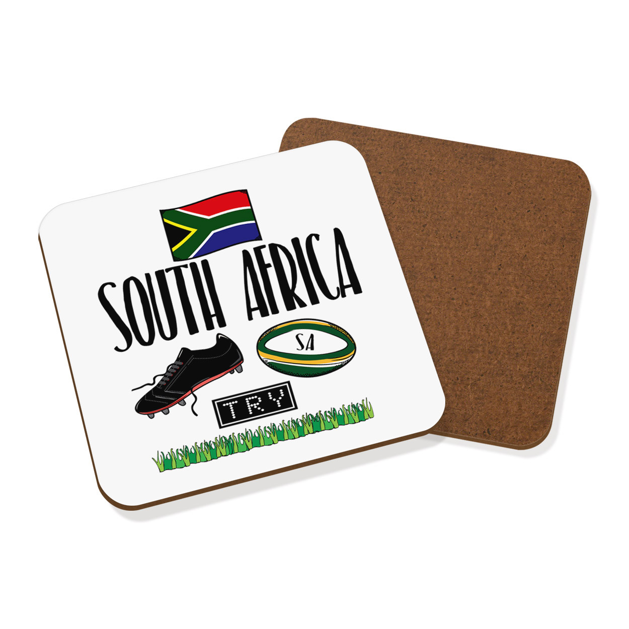 South Africa Rugby Coaster Drinks Mat - Funny League Union Flag Sport