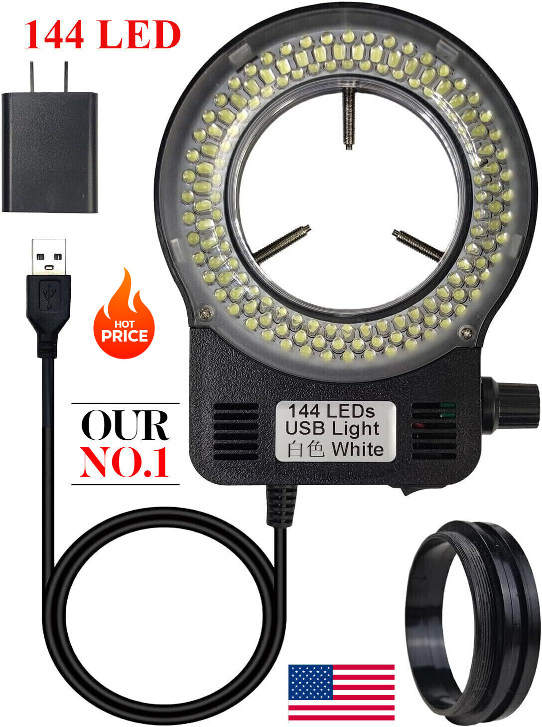 Microscope Light 144 LED Ring Light Illuminator Electronic Industry Ring NEW USA-image