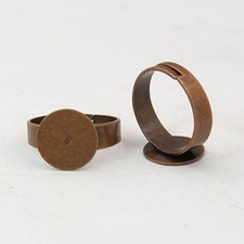 2 Ring Blanks Antiqued Copper Settings Adjustable Shanks Glue On Pad Jewelry