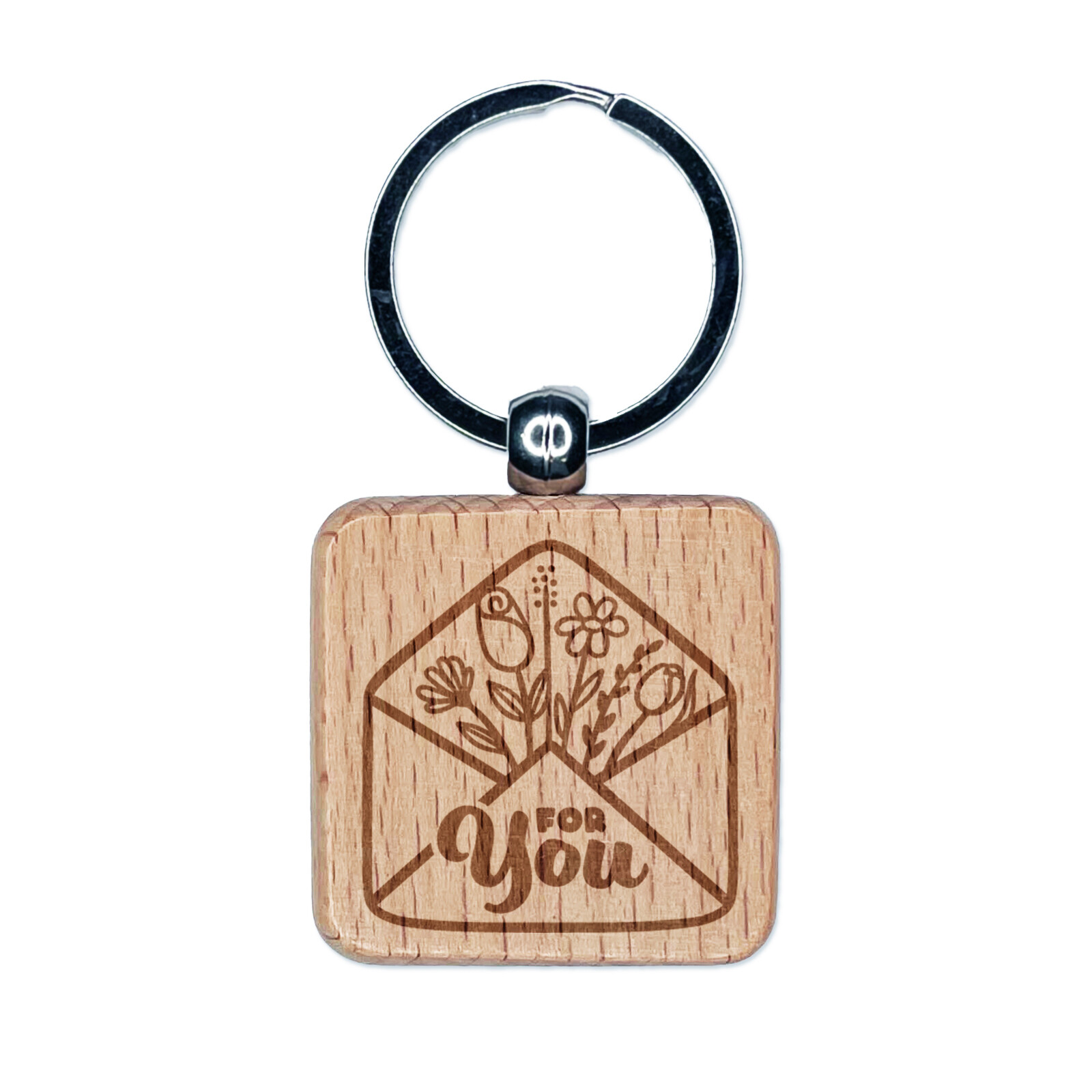 Floral Engraved Wood Keychain Gift Tag for Mail or Keepsakes  