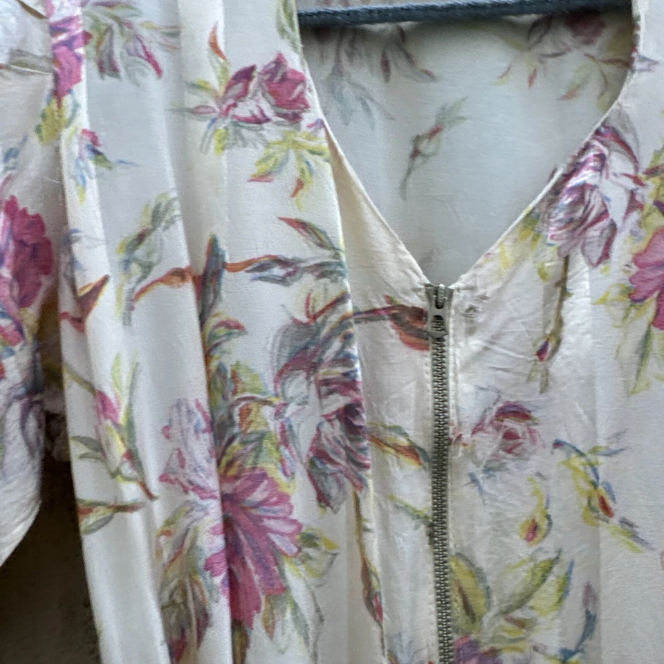 Vestido Vintage Años 30 1940 Blanco y Rosa Satinado Rosa Estampado Floral Cremallera Frontal Foto 3 de 4