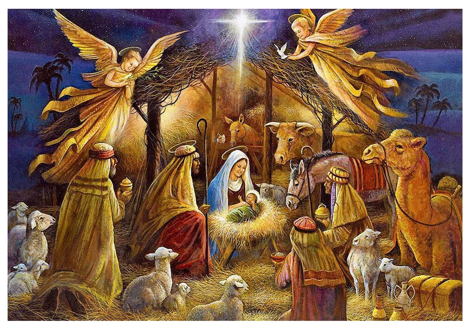 AWS Vetrofania Adesiva Natività Natale capanna e Angeli Effetto vetrata finestra