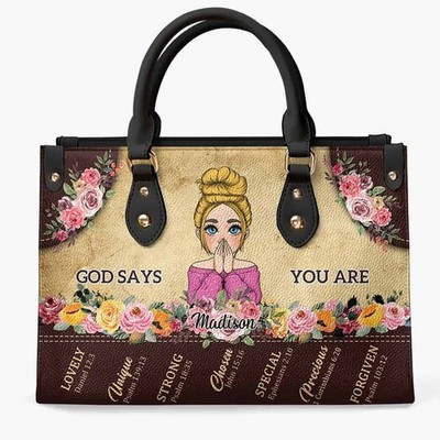 God Says You Are, Personalized Custom Leather Bag, Gift For Family Members, Frie