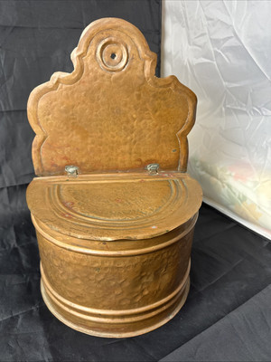 Rare Punched Copper Salt Box Salt Cellar Early With Hinged Lid