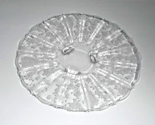 Mid-Century Footed Clear Glass Serving/Cake Stand w/Etched Floral Design- VGC