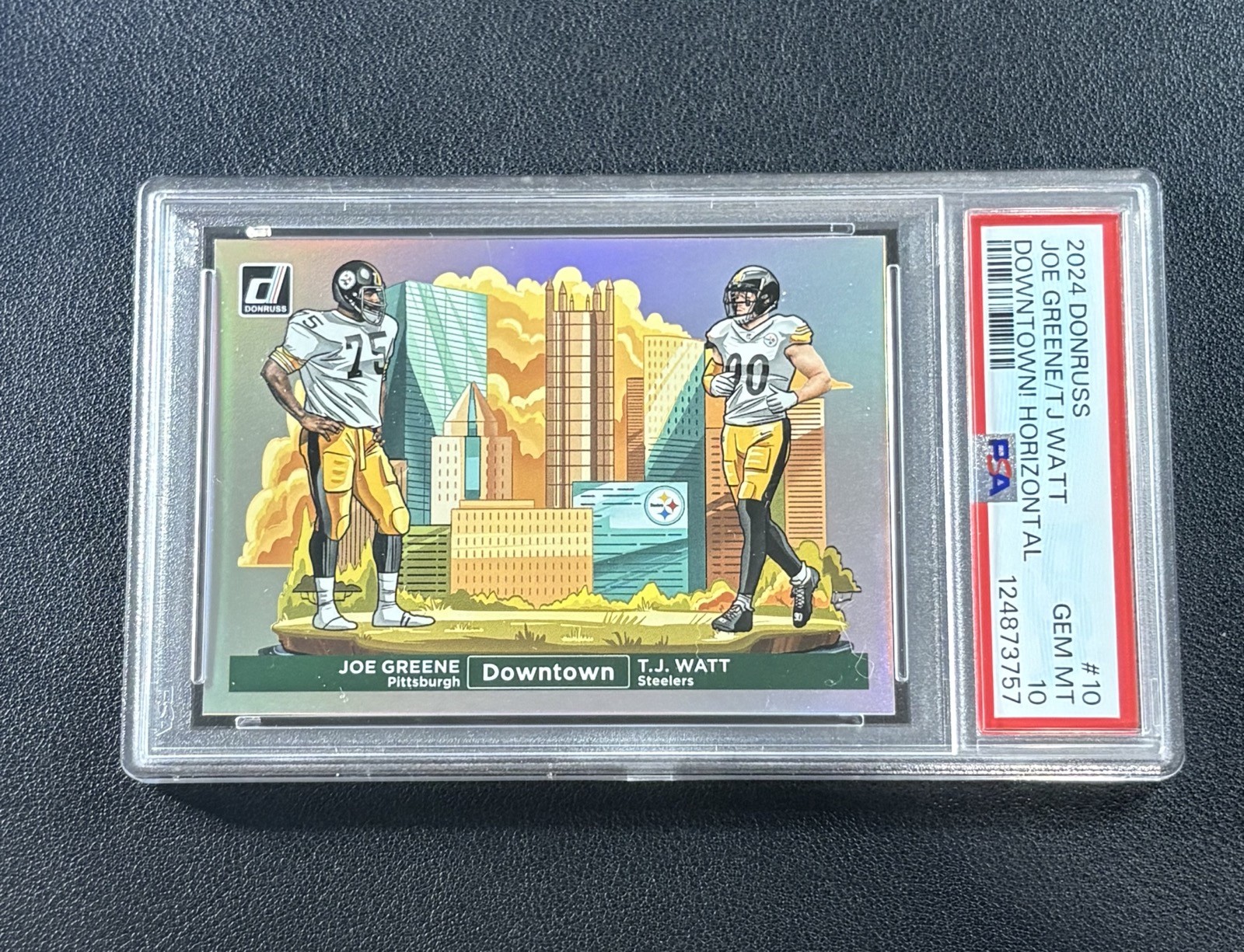 JOE GREENE TJ WATT PSA 10 2024 DONRUSS #10 DOWNTOWN HORIZONTAL STEELERS
