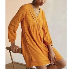 Anthropologie Maeve Pintucked Collar Mini Dress Women's Size XS Gold Orange