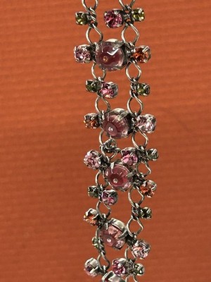 Konplott signed pink crystal cable chain bracelet dangle charm box clasp