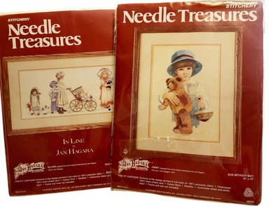 2 KITS 1979 Needle Treasures Stitchery JIMMY Boy Teddy Jan Hagara 545 USA NIP