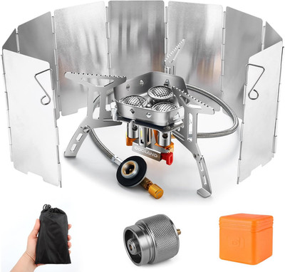 3500W/6800W Windproof Camp Stove Camping Gas Stove with Windscreen, Fuel Caniste