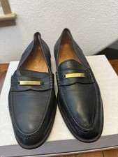 Authentic Gucci Men’s Black Leather Loafers Size 9.5 Made in Italy Gold Bar Logo