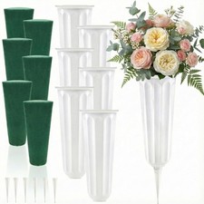 6 Pack Cemetery Vases with Spikes, Headstone Memorial Floral Vases with Foam