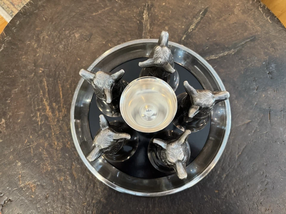 6 件复古 5 英寸锡器带银盘内部 Fox Head Stirrup 杯 6 液量盎司 — 第 4/4 张图片