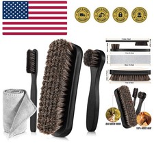 Luxury 4-Piece Black Shoe Brush Set with Microfiber Cloth for Leather  Suede