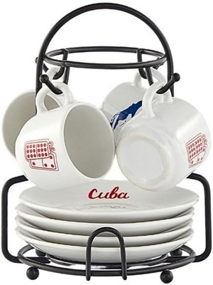 8 Tazas de Cafe Expreso Cuba con Platos y Soporte Juego de Tacitas para Espresso