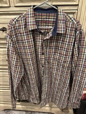 Tasso Elba Mens XL Button Down Plaid Shirt Fall Colors Casual Dress