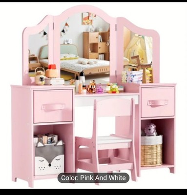 2-in-1 Desk Set Dressing Table With Removable Mirror Desk And Chair With Storage