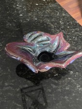 Handmade pottery small Vintage pin flowers frogs .