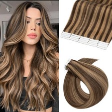 Benehair 20pcs Remy Tape-in Hair Extensions 22in Human Hair Medium Brown Dark