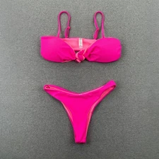 Koana Swim Bikini Set Size M Hot Pink Mia Ribbed Bow Tie Bathing Suit Cheeky