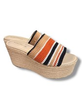 Marc Fisher Platform Lannia Shoes Womens 9M Espadrille Wedge Crochet Stripe Boho