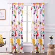 Home Watercolor Dream Curtains, Pair of Lined Panels with Tiebacks