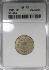 1883 Shield Nickel ANACS XF45 Soapbox Holder Circulated 5C